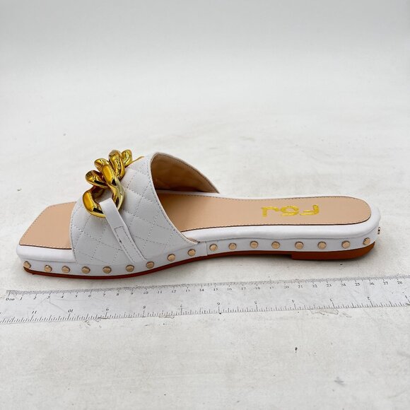 FSJ White Square Open Toe Comfortable Thick Sole Cushion Sandal Gold Chain Shoes - Picture 2 of 8